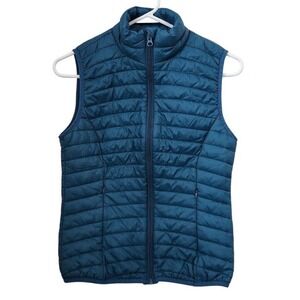 JOE FRESH Teal Quilted Puffer Vest Women's Size S/P Zip Front Pockets F22